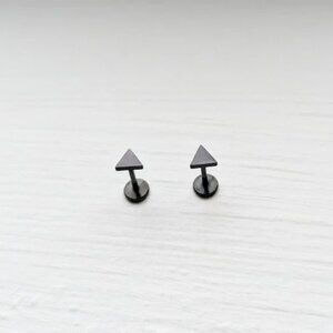 Tiny Black Surgical Steel Triangle Stud Earrings - Goth Punk, Dark Minimalist
